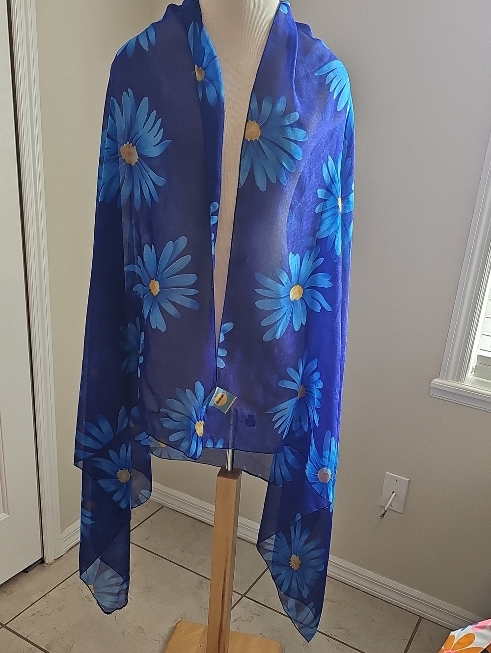 Blue Floral Sheer Scarf - Lightweight Women's Accessory By Aremar Doninican